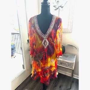 NWT Solitaire Multicolor Beaded Swim Cover Up Sz. Large